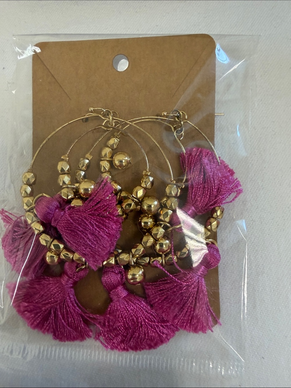 Lilly Pulitzer Gold Hoop Earrings with Fuchsia Tassels